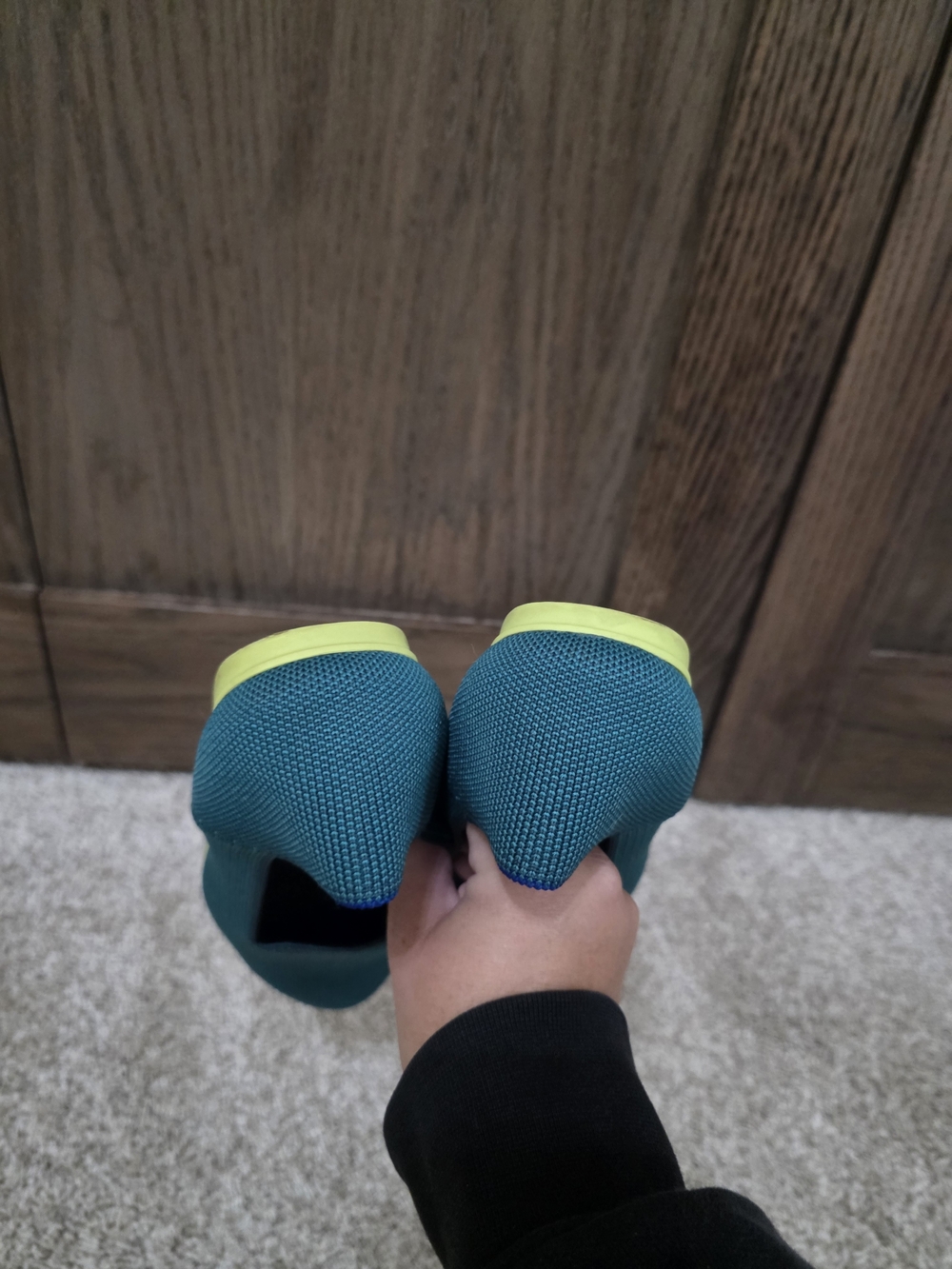 Rothy's Teal Slip-On Flats with Lime Trim - Picture 5 of 5